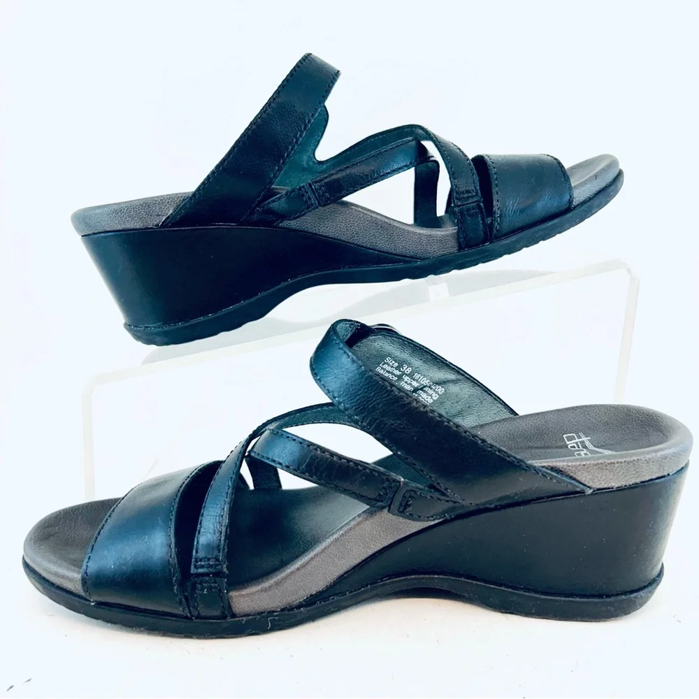 Dansko Black Leather Criss Cross Ana Wedge Sandals size 38 7.5 8 - Picture 5 of 11